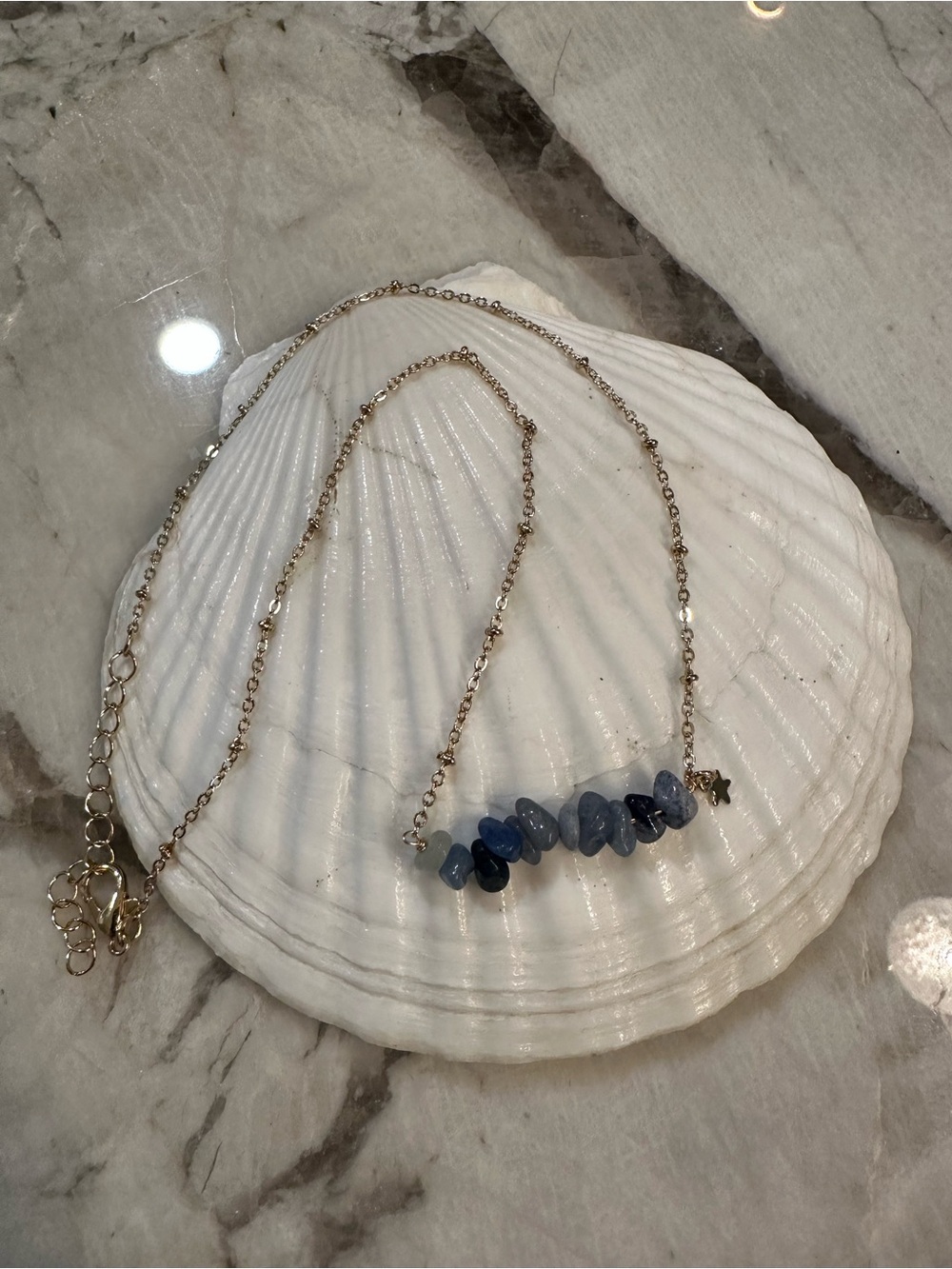 Gold Chain Necklace with Blue Chip Stone Accent